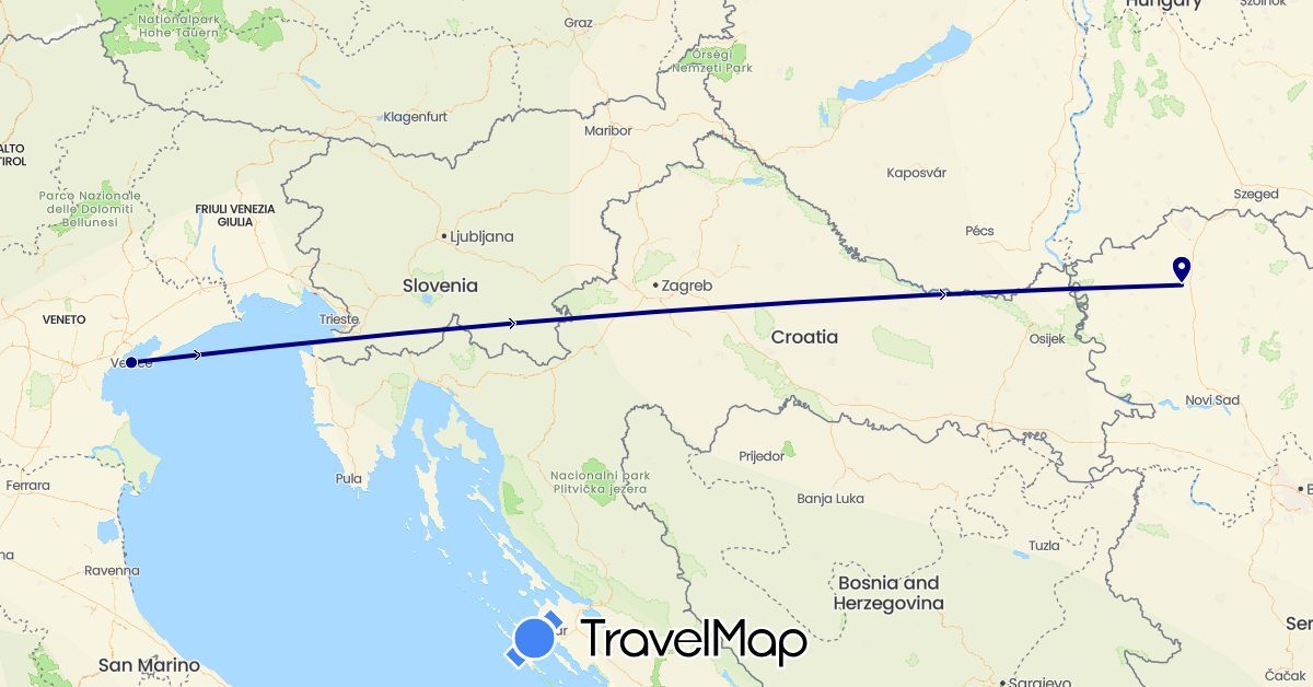 TravelMap itinerary: driving in Italy, Serbia (Europe)